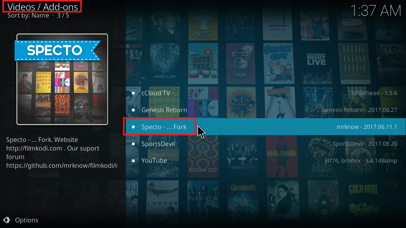 install specto on Kodi